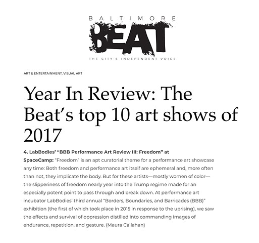 Labbodies in Baltimore Beat's top 10 2017 art shows!