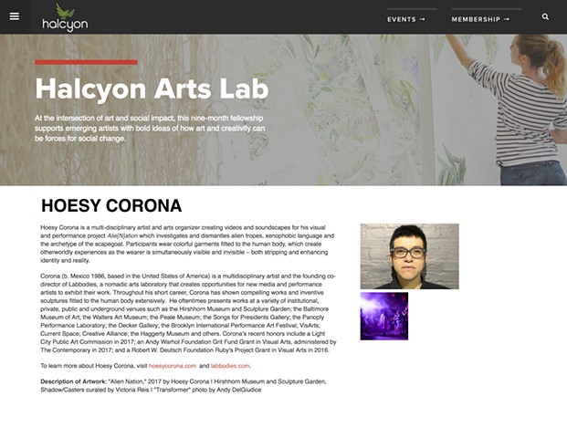 Hoesy Corona selected for a Halcyon Arts Lab Fellowship!