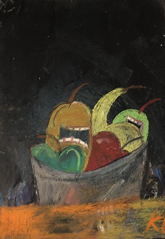 untitled fruit basket with mouths III