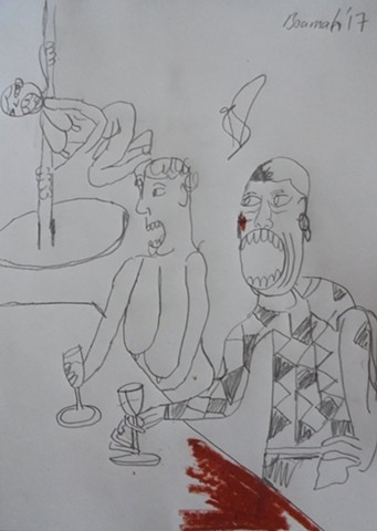 'in the stripclub at Shoreditch, in my clownish top on abt flowers & guns, listening to Aystar over the speakers...'