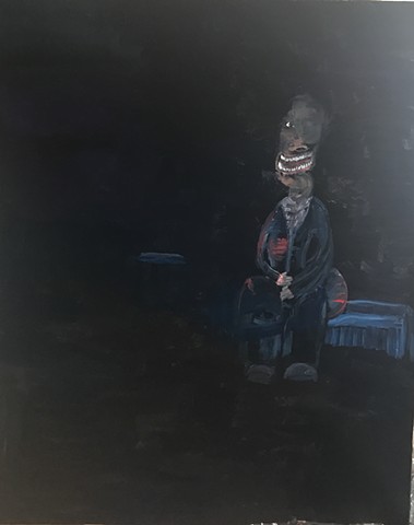 Untitled (Murderer in blue suit on a blue bench at night)