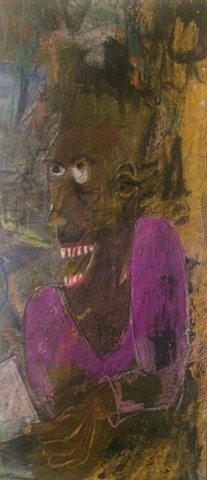 An Abstract Portrait of a Black Man in Purple Holding Paper