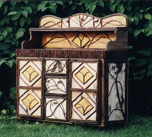 Mosaic Birch Bark & Twig Cabinet