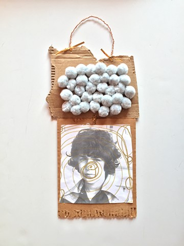 PETERS

#13
Pom poms and photograph on cardboard with metallic twisties hanger
20 x 8 inches

2017
