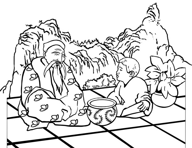 UUA curriculum for ages 3-7 coloring page for the story "The Empty Pot" 