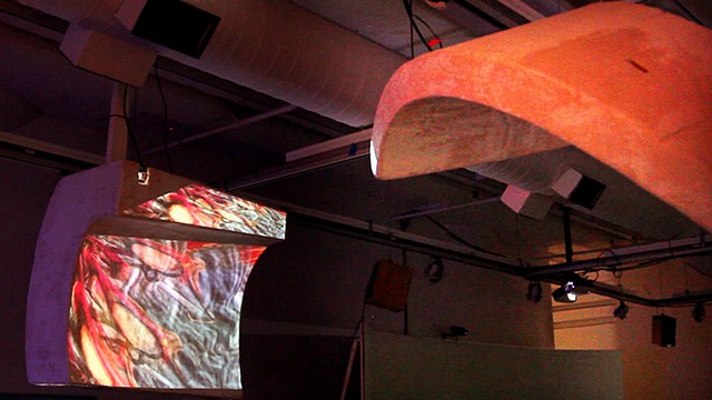 Ceiling Sculpture with Projection Mapped Generative Motion Graphics