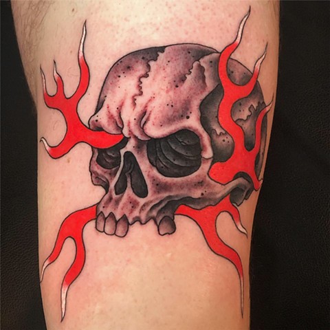 Japanese skull  by Fran Massino at stay humble tattoo company in baltimore maryland the best tattoo shop and artist in baltimore maryland specializing in Japanese tattoo