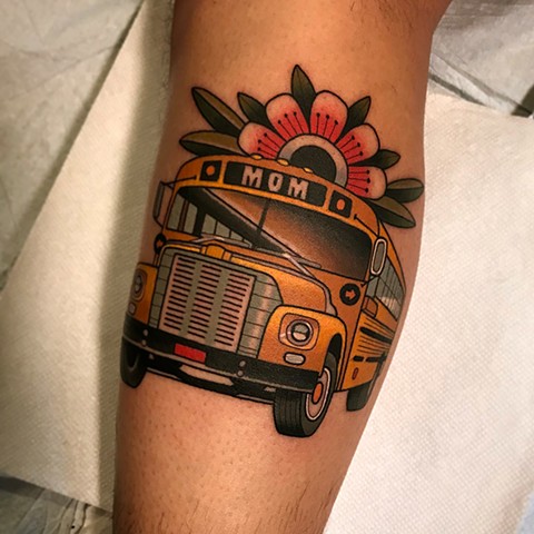 school bus tattoo by dave wah