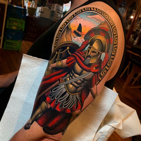 spartan tattoo by dave wah at stay humble tattoo company in baltimore maryland the best tattoo shop and artist in baltimore maryland