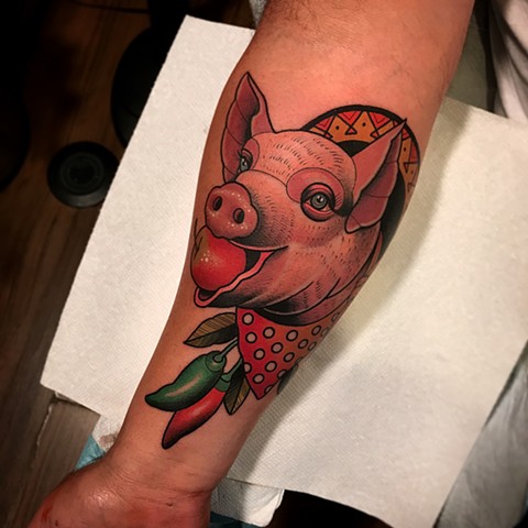 pig tattoo by dave wah