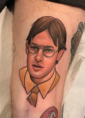 jim halpert portrait tattoo by dave wah at stay humble tattoo company in baltimore maryland the best tattoo shop and artist in baltimore maryland