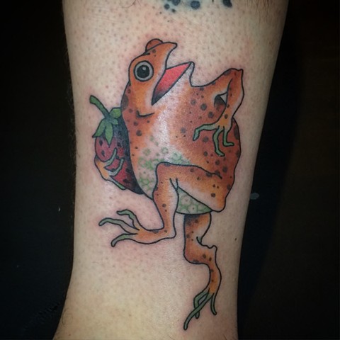 Frog tattoo based off of a Japanese woodblock print 