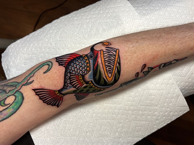 Angler fish tattoo by Jason Ziegler 