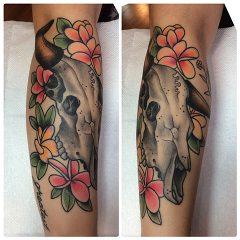 Ox skull tattoo done by Fran Masino
