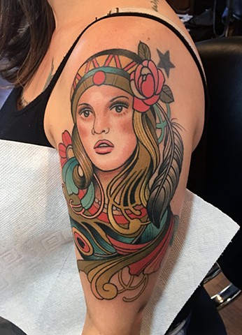 Girl and flower tattoo by Dave Wah