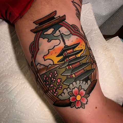 pagoda tattoo by dave wah at stay humble tattoo company in baltimore maryland the best tattoo shop and artist in baltimore maryland