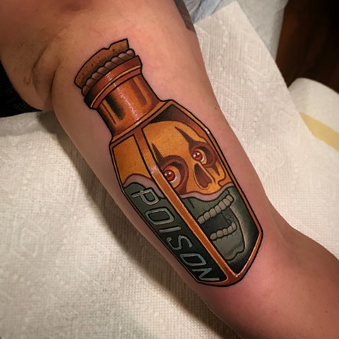 poison bottle tattoo by dave wah at stay humble tattoo company in baltimore maryland the best tattoo shop and artist in baltimore maryland