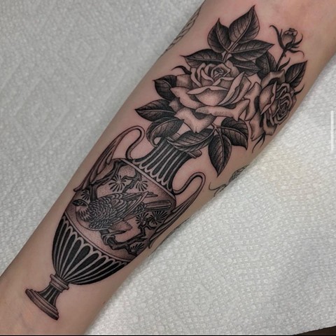 Vase with Roses Tattoo by Logan McCracken