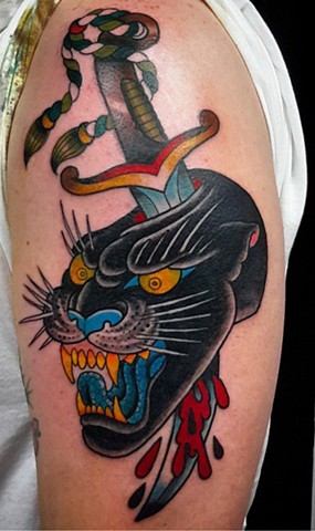 Panther and Dagger Tattoo by Fran Massino of Stay Humble Tattoo Company in Baltimore Maryland