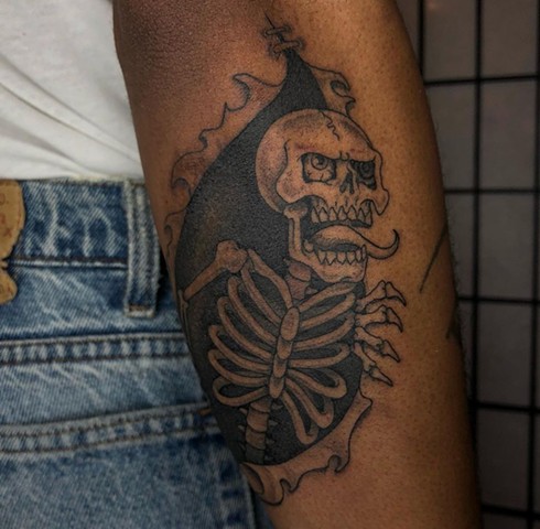Skin Ripper Skeleton Tattoo by Logan McCracken
