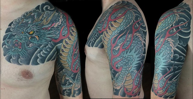 Japanese sleeve Tattoo done by Fran Massino Maryland Tattoo Artist