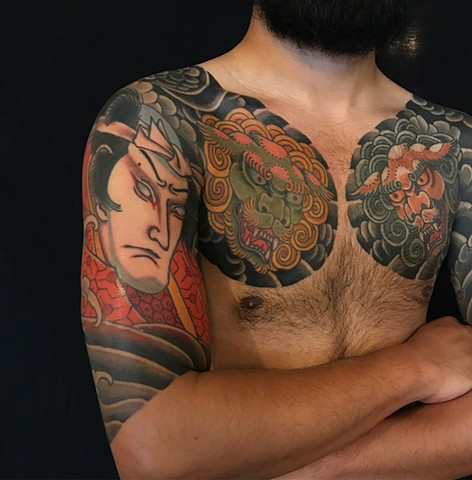 Japanese Chest pieces by Fran Massino at stay humble tattoo company in baltimore maryland the best tattoo shop and artist in baltimore maryland specializing in Japanese tattoo