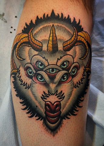 altered states goat head tattoo by dave wah at stay humble tattoo company in baltimore maryland