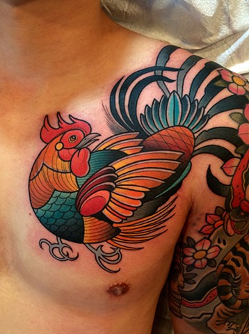rooster tattoo by tattoo artist dave wah at stay humble tattoo company the best tattoo shop in baltimore maryland
