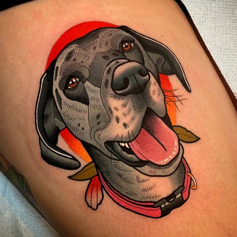 dog portrait tattoo by tattoo artist dave wah at stay humble tattoo company in baltimore maryland the best tattoo shop in baltimore maryland