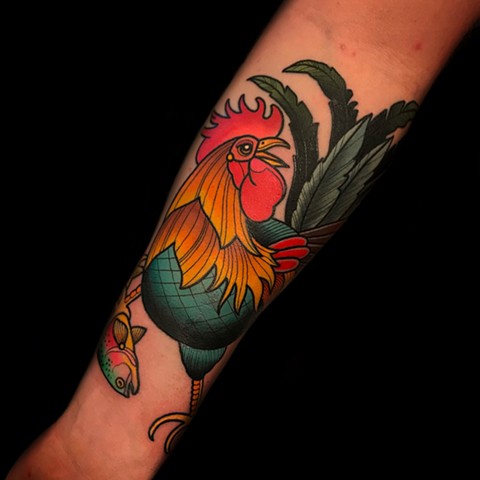 rooster tattoo by tattoo artist dave wah at stay humble tattoo company in baltimore maryland the best tattoo shop in maryland and east coast