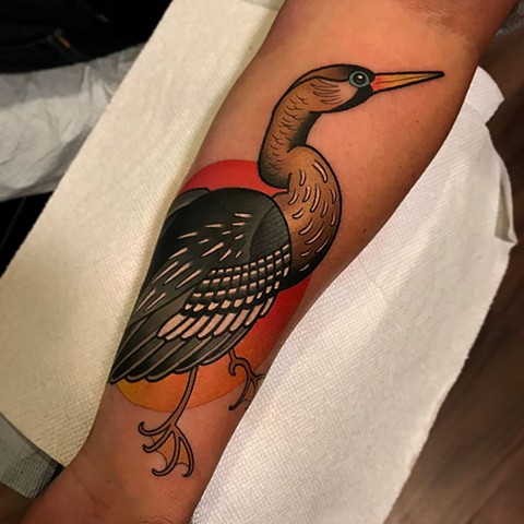 anhinga snake bird tattoo by dave wah at stay humble tattoo company in baltimore maryland the best tattoo shop and artist in baltimore maryland