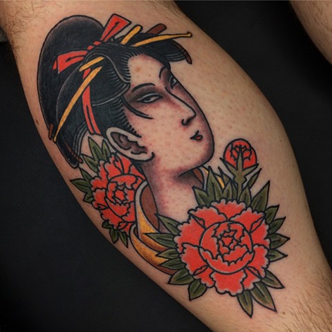 Geisha Tattoo  by Fran Massino at stay humble tattoo company in baltimore maryland the best tattoo shop and artist in baltimore maryland specializing in Japanese tattoo