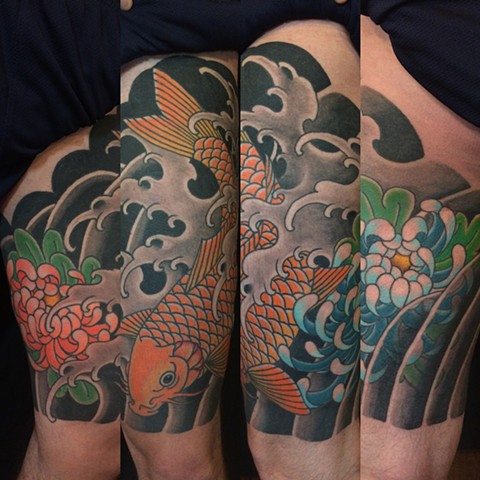 Koi Leg by  by Fran Massino at stay humble tattoo company in baltimore maryland the best tattoo shop and artist in baltimore maryland specializing in Japanese tattoo