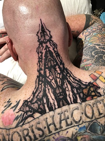 Abstract back of neck tattoo by Connie Kang 