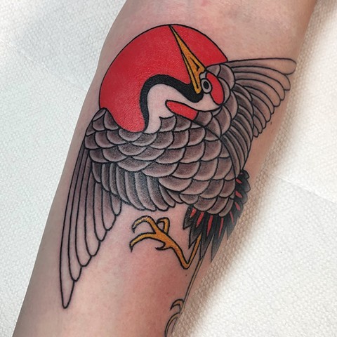 Crane Tattoo  by Fran Massino at stay humble tattoo company in baltimore maryland the best tattoo shop and artist in baltimore maryland specializing in Japanese tattoo