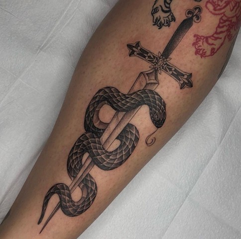 Snake and Dagger Tattoo by Logan McCracken