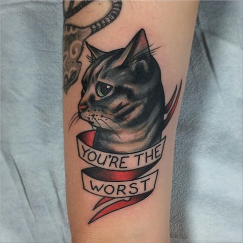 Neo-Traditonal Cat Tattoo