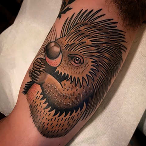 porcupine tattoo by dave wah at stay humble tattoo company in baltimore maryland the best tattoo shop and artist in baltimore maryland