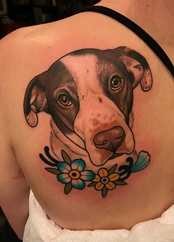 dog portrait tattoo by tattoo artist dave wah at stay humble tattoo company the best tattoo shop in baltimore maryland