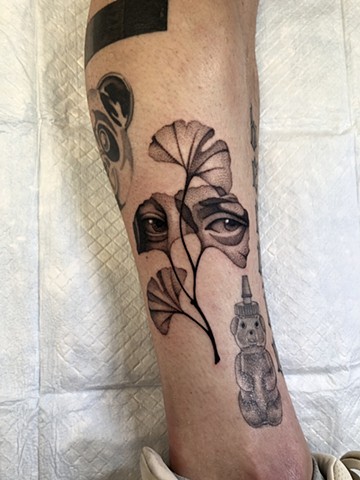 Eyes on leaves tattoo by Connie Kang 