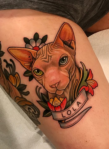 cat tattoo by dave wah at stay humble tattoo company in baltimore maryland the best tattoo shop and artist in baltimore maryland
