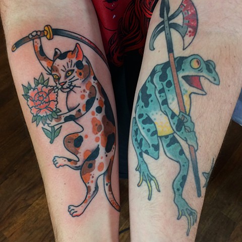 Japanese Cat and Frog Tattoos