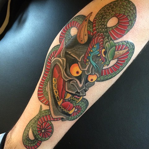 Japanese Hannya and Snake tattoo done by Fran Massino