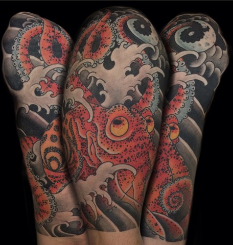 Octopus Japanese Sleeve  by Fran Massino at stay humble tattoo company in baltimore maryland the best tattoo shop and artist in baltimore maryland specializing in Japanese tattoo