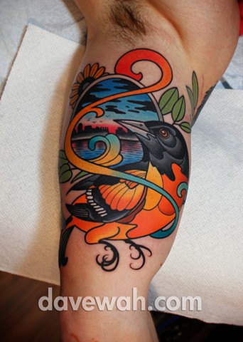 baltimore oriole tattoo by dave wah at stay humble tattoo company in baltimore maryland
