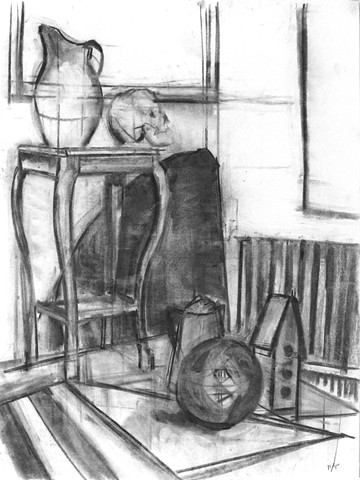 Still life Study with Ball, Skull, and Birdhouse