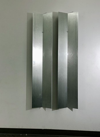 Minimal art, contemporary, reductive, metal sculpture, Robert Fields, "Untitled" (04024.02), 2024. Galvanized sheet metal, and acrylic paint on wood. 60" x 28" x  3 ½". 