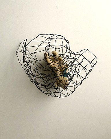 Contemporary Art, Minimal Art, Conceptual Art, Contemporary Sculpture, Wall Sculpture, Bob Fields, "UNTITLED", 2024.  Coated, galvanized steel wire, fiber, 16 X 21 X 14 Inches.           