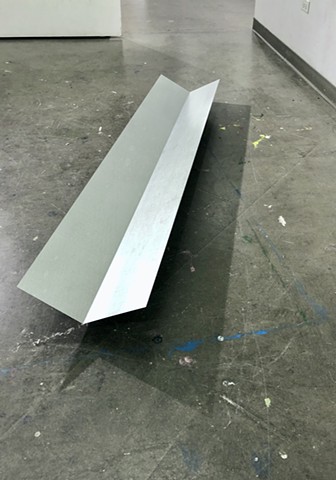 Minimal art, contemporary art, reductive art, metal sculpture, Robert Fields, "Untitled" (04024.03), 2024. Galvanized sheet metal, and acrylic paint on wood. 5" x 60" x 12". 
