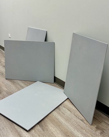 Contemporary Art, Conceptual Art,  Minimal Art,  Sculpture, Chicago-based Artist, Bob Fields, IT’S TIME.  IT.  IS.  TIME . . . (“What are you waiting for, huh?”), 2026. Water-based primer on plywood, 30 x 66 x 33 Inches. Panel = 30 x 23-1/2 x 3/8 Inches.